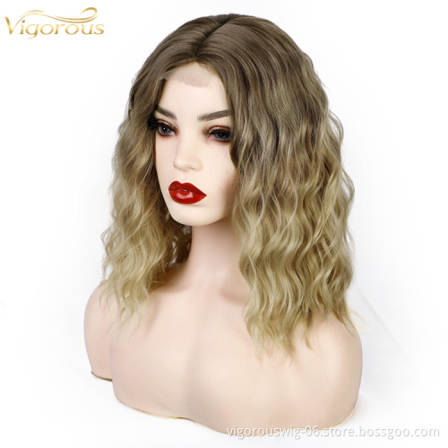 Vendor High Quality Cheap Price Short U Part Lace ombre blonde body Wave For Black Women Synthetic fiber Hair Bob Wigs
